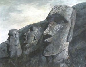 Mo'ai 5 en gris colorés par Brigitte